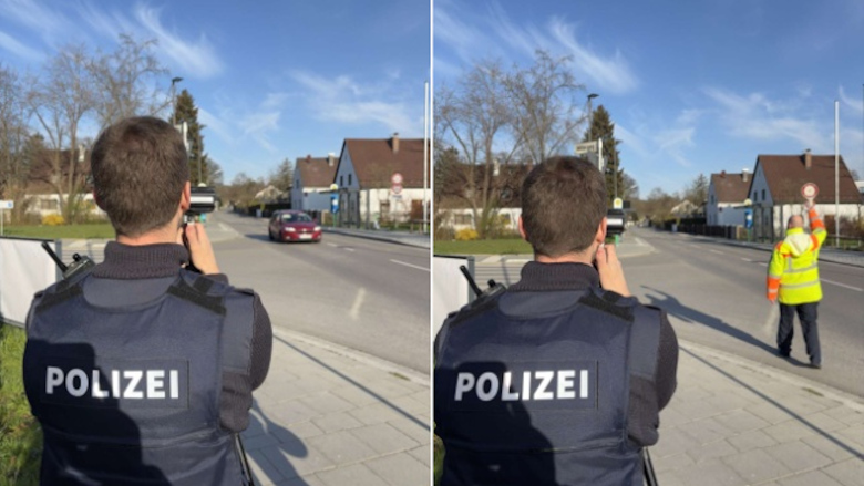 Innerörtliche Kontrollstelle in der Pentenrieder Straße in Krailling, einem Schulweg zur Grundschule Krailling (Foto: Polizei Gauting)